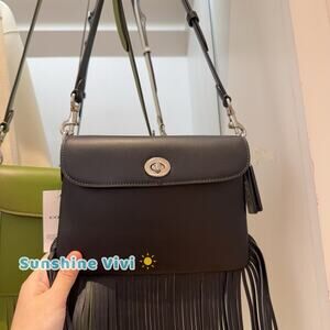 NWT COACH 1964 Fringe Bag Glovetanned leather Silver/Black CU033